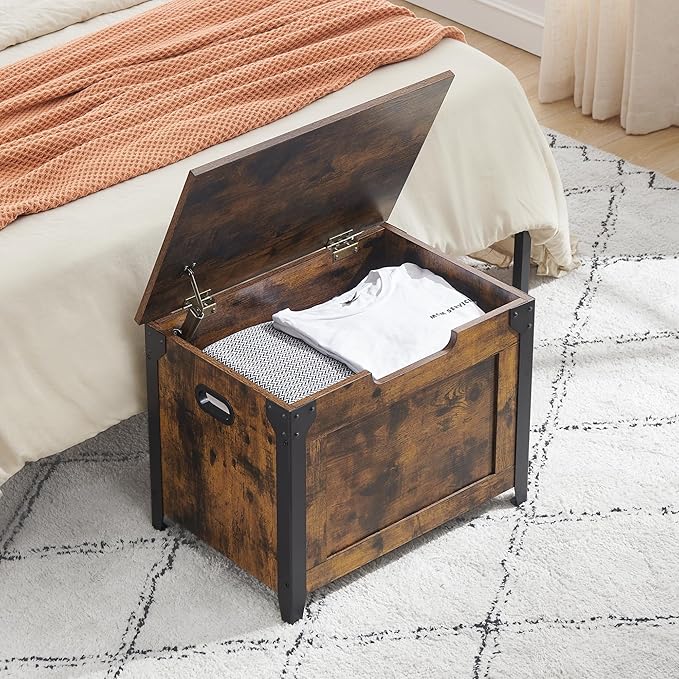 GAOMON Storage Chest, Wooden Storage Trunk with Metal Frame, Entryway Shoes Bench, Large Storage Organizer, Modern Style Lift-Top Storage Chest with Safety Hinge for Bedroom, Living room