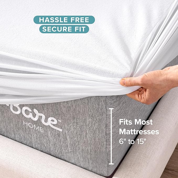 Bare Home Mattress Protector - 100% Waterproof & Breathable - Premium Cooling Mattress Cover - Protects Against Spills - Vinyl Free - Protect Your Mattress (Split Head Flex King, White)