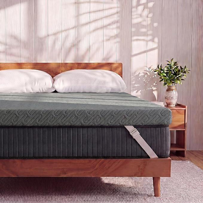 VALUXE 3 Inch Gel Memory Foam Mattress Topper King Size High Density Cooling Pad Pressure Relief Bed Topper Grey (with Removable & Washable Bamboo Cover)