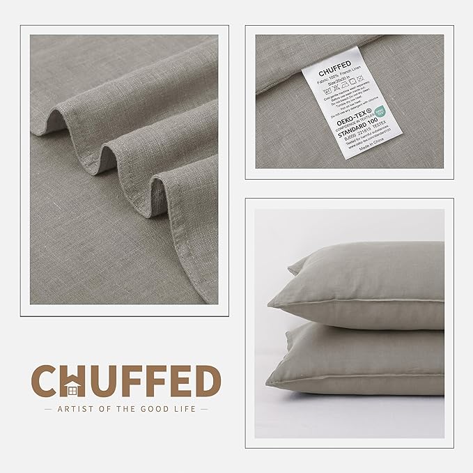 CHUFFED 100% French Linen Pillowcases Standard Size Set of 2 Linen Pillow Cases, Stone Washed Flax Pillow Shams with Zipper Closure - Breathable & Cooling for Hot Sleepers,20x26 Inches, Medium Grey