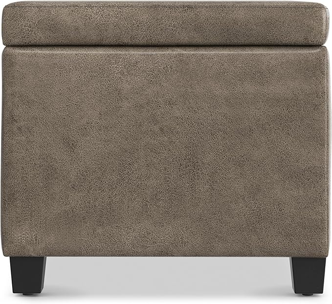 SIMPLIHOME Avalon Storage Ottoman Bench - 48" Wide x 16" High Upholstered Vegan Leather Rectangular Lift-Top Ottoman in Distressed Smoky Grey Brown, Transitional Storage Bench with High-Density Foam