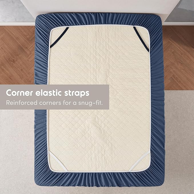 Nestl 4 Pack Navy Blue Fitted Sheet Extra Deep Pocket, Hotel Luxury Cal King Fitted Sheet Only Easily Fits 18 to 24 Inch Mattress, Super Soft, Wrinkle-Free and Breathable with Corner Straps