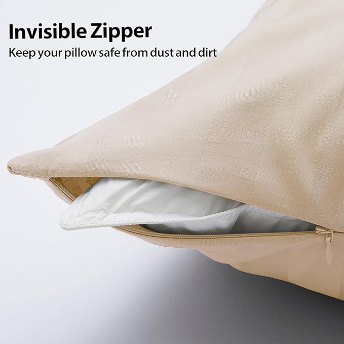 100% Cotton Classic Pillow Protectors with Invisible Zipper, 600 Thread Count Sateen Weave Soft and Breathable Pillow Cases, Protect Pillows from Dirt, Dust and Debris (Standard, 20"x26", Set of 2)