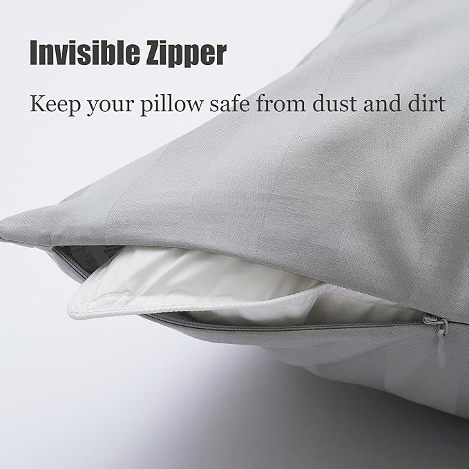 100% Cotton Classic Pillow Protectors with Invisible Zipper, 600 Thread Count Sateen Weave Soft and Breathable Pillow Cases, Protect Pillows from Dirt, Dust and Debris (Queen, 20"x30", Set of 4)