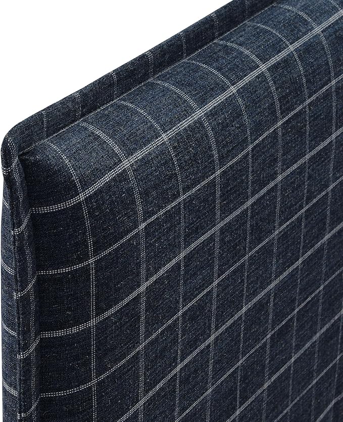 Modway Camille Queen Size Checkered Linen Blend Plaid Headboard with Removable Slipcover – in Denim Windowpane Check - Padded Pillow Style Headboard with Adjustable Mounting for Queen Beds