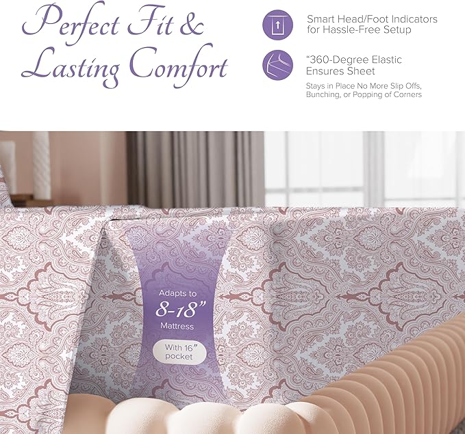 Carressa Linen 100% Egyptian Cotton Printed Bed Sheets - 600 Series 3 PC Twin Sheet Set, Hotel Luxury Sateen Bedsheets, 16" Deep Pocket Soft Cooling Sheets for Twin Size Bed - Paisley