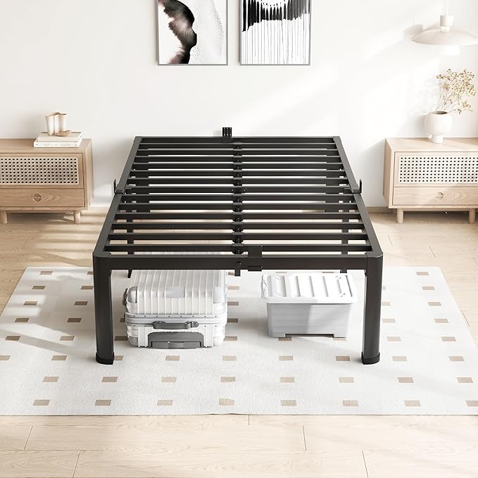 VIPSHOW 18 Inch Twin XL Bed Frame, 3500Lbs Heavy Duty Metal Platform with Round Corner Legs Mattress Slide Stopper, Steel Slat Support No Box Spring Needed, Noise Free, Non-Slip, Easy Assembly