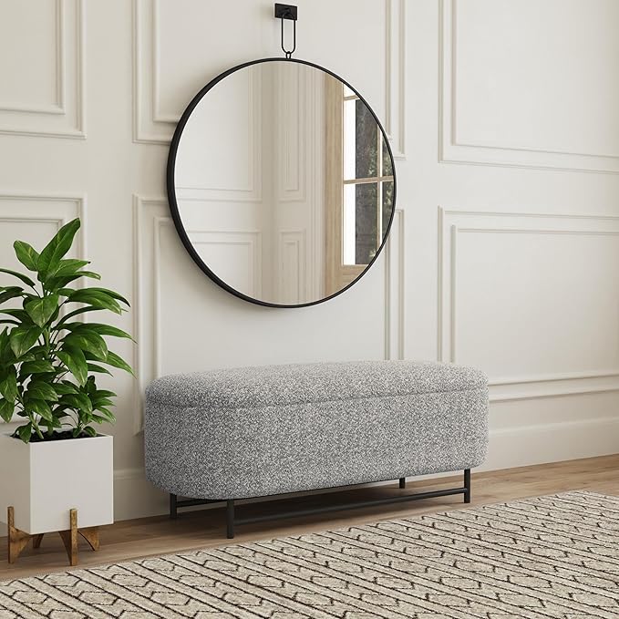 HomePop Ellipse Modern Storage Bench with Metal Legs |Homepop Home Décor|Bench with Storage for Living Room & Bedroom - Gray