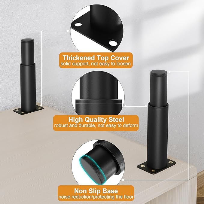 Wlrrcwdttc Metal Adjustable Furniture Legs 5.12-9.45 inch, Sofa Legs Cabinet Legs Adjustable Height Replacement Support Legs for Bed/Couch/Dresser/Chair/Coffee Table,Legs for Furniture Set of 8-Black