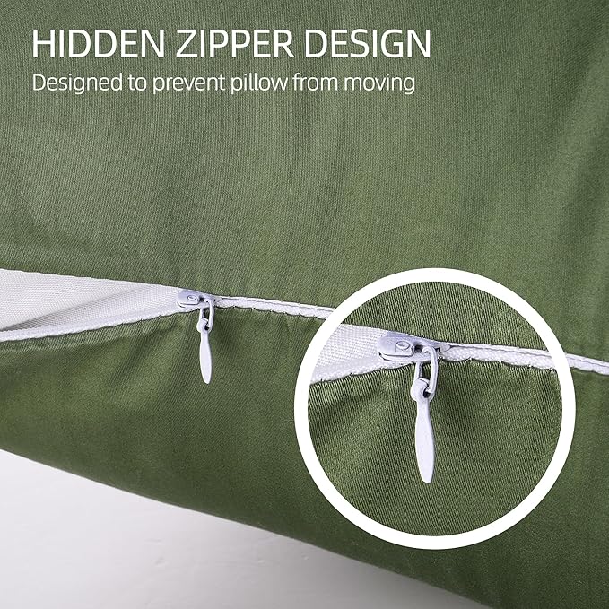 Cotton Pillow Protectors/Cases King Size with Zipper 2 Pack Olive Green Color,Cooling & Breathable Bed Pillow Protectors Set of 2 Pillow Cases Cover (King Size 20" x 40")