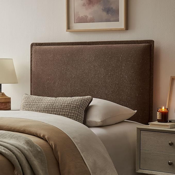 Modway Camille Twin Size Upholstered Linen Blend Headboard with Removable Slipcover – in Cocoa - Padded Pillow Style Headboard with Adjustable Mounting for Twin Beds