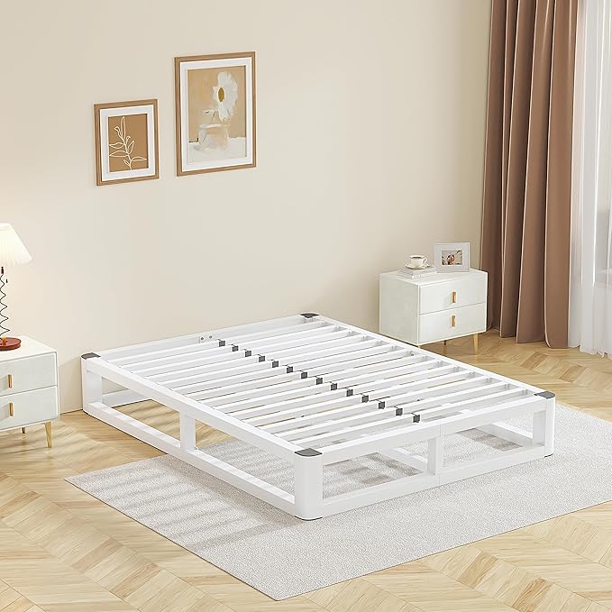 10 Inch King Size Bed Frame with Rounded Corner and Squeak Free U-Slot Design, Metal Platform Bed Frames 6 Non-Slip Guards, 3500lbs Heavy Duty Steel Slat Support, No Box Spring Needed, White