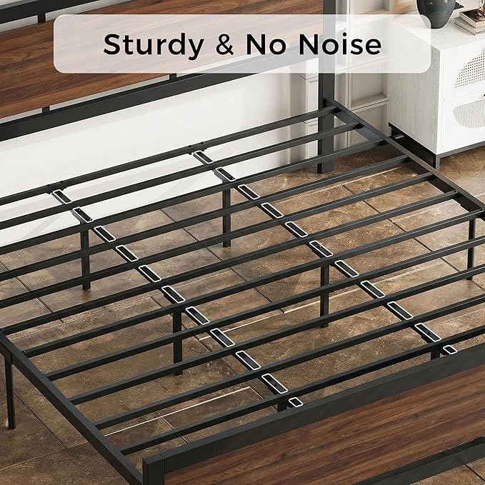 LIKIMIO California King Bed Frame with Headboard and Footboard, Metal Strong Supports, Easy Assembly, Noise-Free, No Box Spring Needed, Dark Walnut