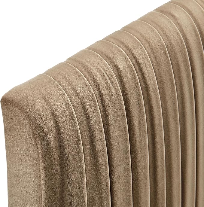 Modway Eloise King Velvet Headboard with Ruched Details in Taupe - Modern Bed Headboard Only with Stain-Resistant Performance Upholstery, Height-Adjustable Mount