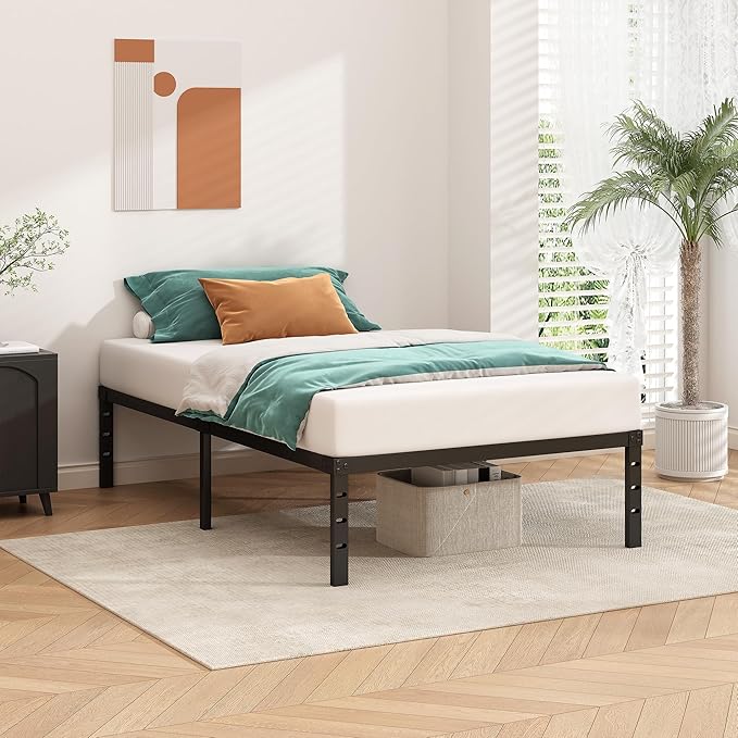 HLIPHA Metal Platform Bed Frame 16 Inch Tall,No Box Spring Needed,Twin Size Bed with Heavy Duty Strong Support Slats,Easy to Assemble,Black