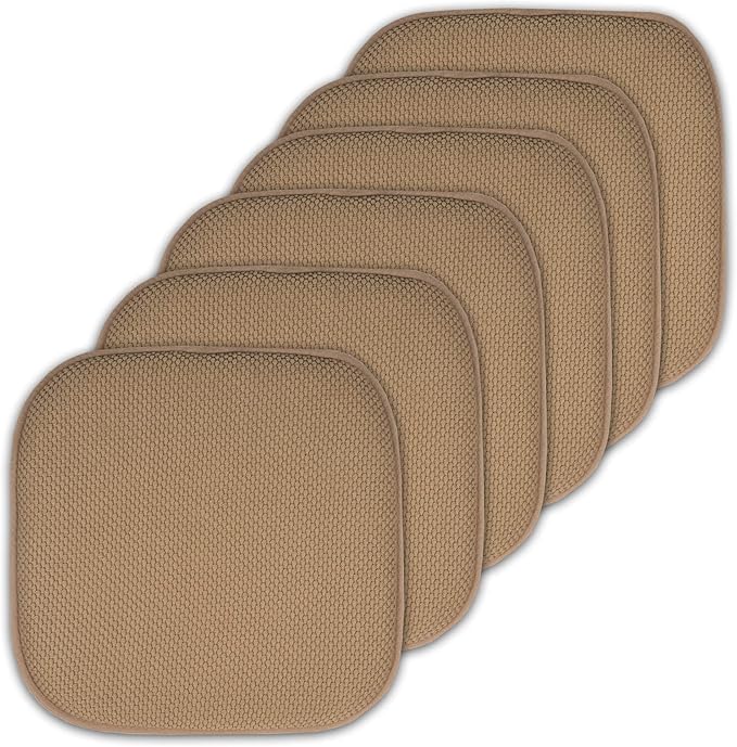 Sweet Home Collection Cushion Memory Foam Chair Pads Honeycomb Nonslip Back Seat Cover 16" x 16" 6 Pack Taupe