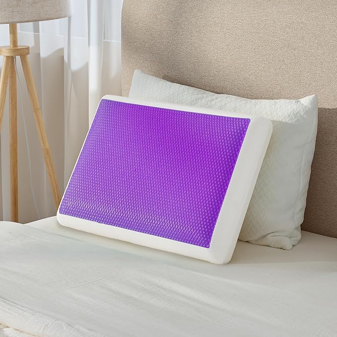 Gelsea Cooling Gel Memory Foam Pillow - Reversible Design, Neck Support for Side, Back, Stomach Sleepers, Standard Size, Removable & Machine Washable Cover, Pressure Relief for Hot Sleepers, Purple