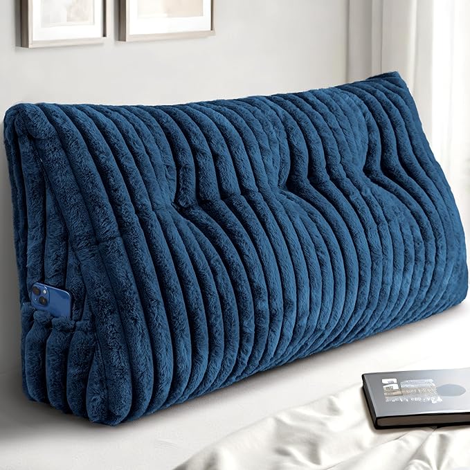 Headboard Pillow Twin XL, Triangular Wedge Pillow Headboard, Cushion Headboards Reading Pillows, Backrest Pillows for Sitting in Bed or Working with Removable Cover, Blue