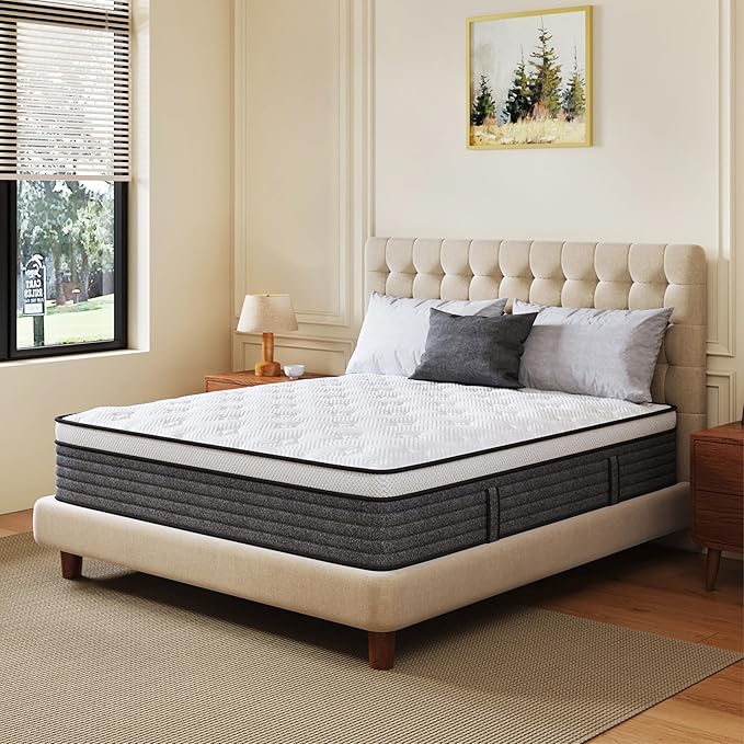 CH Charme House Queen Mattress 10 Inch Hybrid Mattresses in a Box, Medium Feel Foam and Individual Pocket Springs, Fiberglass Free Mattress, Extra Edge Support, Pressure Relief, CertiPUR-US, Grey