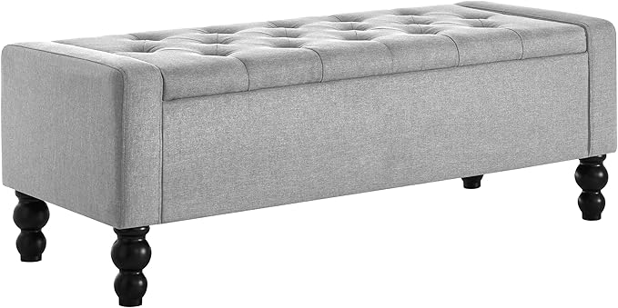 50" W Storage Ottoman Bench with Safety Hinge, Load up to 660 lb Ottoman with Storage, Upholstered Tufted Entryway Bench with Seating for Living Room, Bedroom, Light Gray