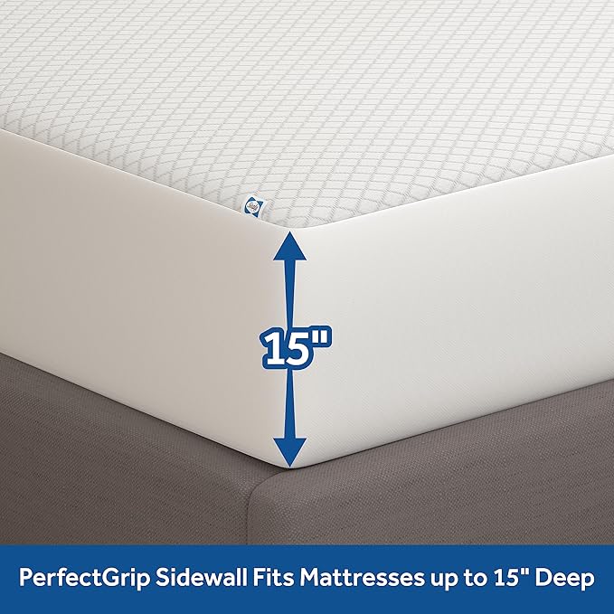 Sealy Spot and Stain Protection and Release Waterproof Fitted Mattress Protector Queen Size Comfort Soft Knit Top Sidewalls Stretch Fits Mattresses 15 Deep Machine Washable Mattress Cover (White)