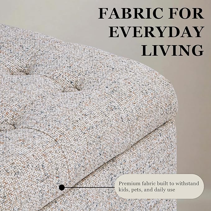 HomePop Modern Tufted Storage Bench - Textured Cream Fabric