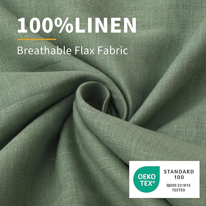 CHUFFED Linen Pillowcases 2 Pack 100% Linen Standard Pillow Cases, Breathable and Cooling Washed Pillowshams with Zipper Closure, 20x36 Inches,Saga Green