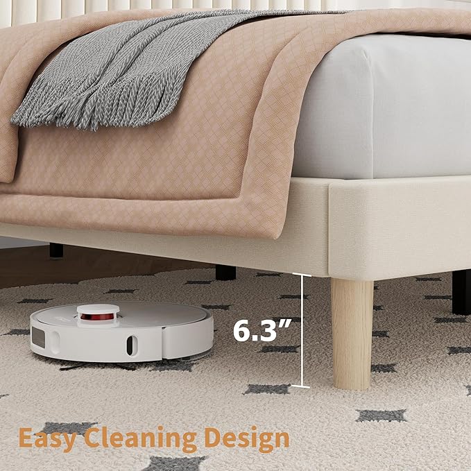 IDEALHOUSE King Bed Frame with Adjustable Headboard, Velvet Upholstered Platform King Size Bed Frame, Vertical Channel Tufted, Strong Wooden Slats, No Box Spring Needed, Easy Assembly, Beige