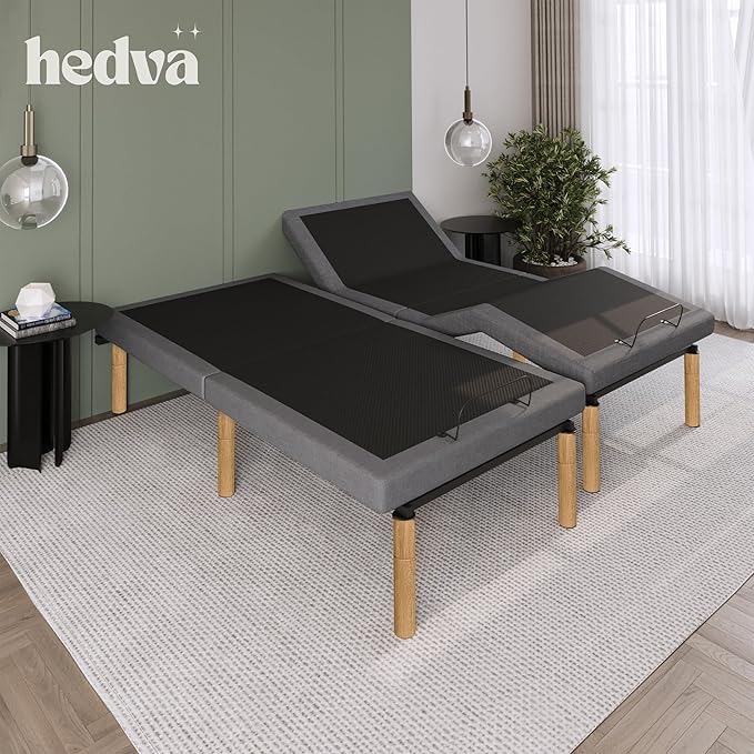 Hedva Adjustable Bed Frame with Massage Motors, 4 USB Ports, LED Light, 5-Minute Assembly, Multiple Preset Positions for Ultimate Comfort, Wireless Remote Control Adjustable Bed