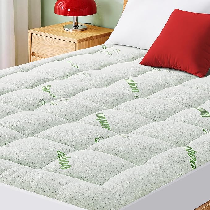 Mattress Pad Full Size, Cooling Pillow Top Mattress Topper, Ultra Soft Viscose Made from Bamboo, Breathable for Hot Sleepers, Deep Pocket 8"-20", Green