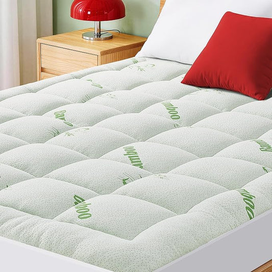 Mattress Pad Full Size, Cooling Pillow Top Mattress Topper, Ultra Soft Viscose Made from Bamboo, Breathable for Hot Sleepers, Deep Pocket 8"-20", Green