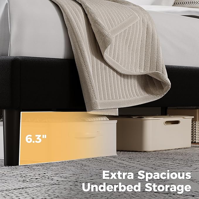 GarveeHome Full Modern Upholstered Bed Frame with Soft Padded Headboard,Sturdy Metal Steel Slat Support, Noise-Free Quiet Design,Easy Assembly,Heavy Duty Stable Bed Frame(Black)
