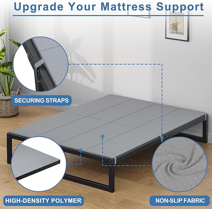 Lutown-Teen Bunkie Board Full Under Mattress High-Density Polymer Full Size Bunkie Board Anti-Sag, Breathable, Moisture Resistant, Noise Minimizing, Gray