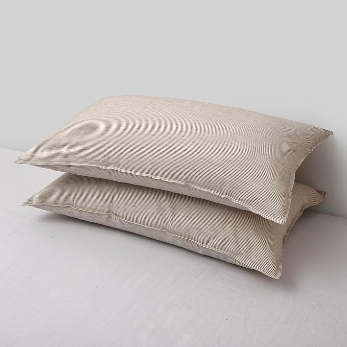 CHUFFED Linen Pillow Cases 2 Pack 100% Linen Pillowcases, Breathable and Cooling Washed King Pillow Shams with Zipper Closure, 20x36 Inches,Grey Stripe