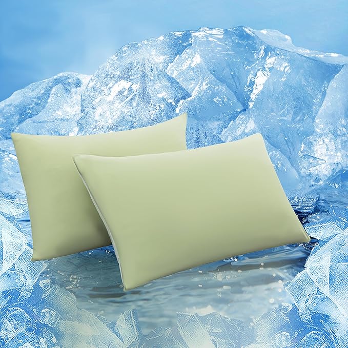 TELUS Cooling Pillowcases for Hot Sleeper King Size 2-Pack, Silky Soft Breathable Pillow Case with Envelope Close, Stay Cool Pillow Cover for Night Sweats, 20x36 Inch, Green
