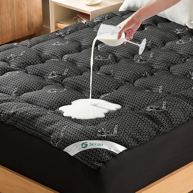Premium 100% Waterproof Queen Mattress Topper, Breathable Mattress Pad, Rayon from Bambo Bed Protector, Deep Pocket Sheet Cover 8"-21"