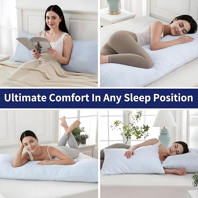 DOWNCOOL Cooling Body Pillow Set of 1, Adjustable Shredded Memory Foam Pillows for Sleeping, Soft Cool Bed Pillows for Hot Sleepers, Firm Long Pillow for Side Back Stomach Sleepers, 20"X54"