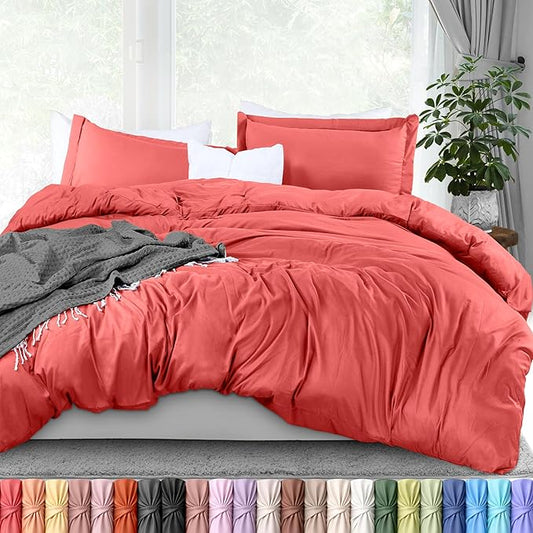 Utopia Bedding Duvet Cover Queen Size - 3 Piece with Zipper Closure - 1 Comforter Cover 90X90 Inches & 2 Pillow Shams 20X26 Inches (Coral) Comforter Not Included