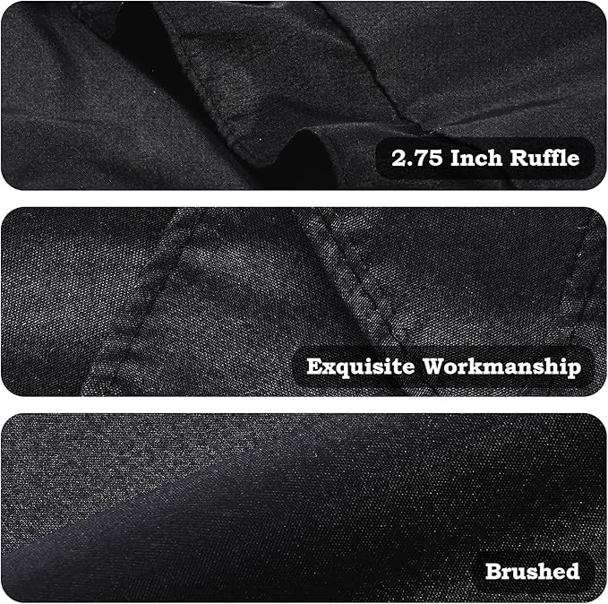 Ruffled Body Pillow Pillowcases Set of 2 – Soft Wrinkle Resistant Brushed Microfiber Body Pillowcases –Envelope Pillow Shams Festive Gift for Hotels, Guest Rooms 20x54 Inch (Black)