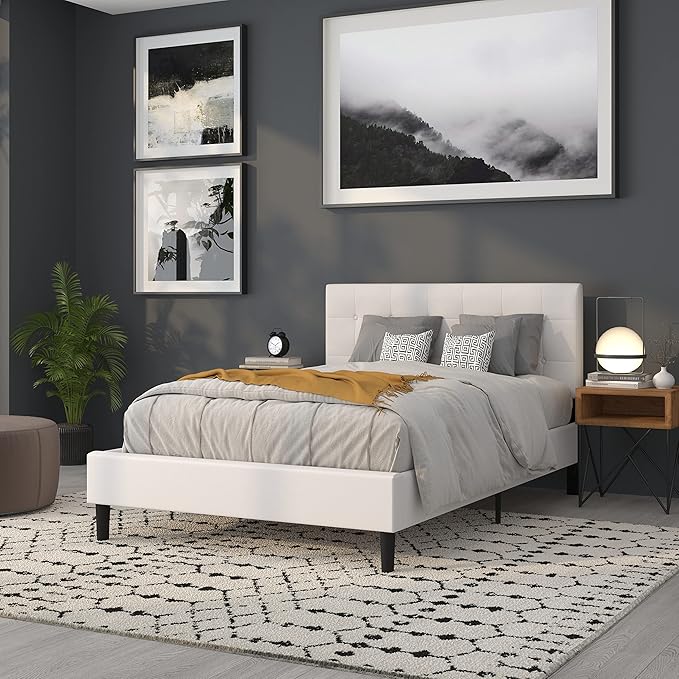 Flash Furniture Lennox Tufted Upholstered Full Size Headboard in White Vinyl