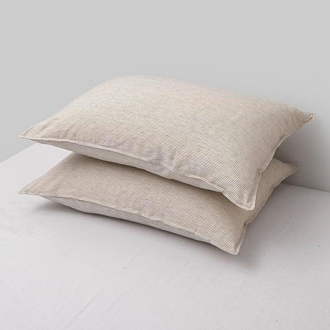 CHUFFED Linen Pillowcases 2 Pack 100% Linen Standard Pillow Cases, Breathable and Cooling Washed Pillowshams with Zipper Closure, 20x30 Inches,Grey Stripe