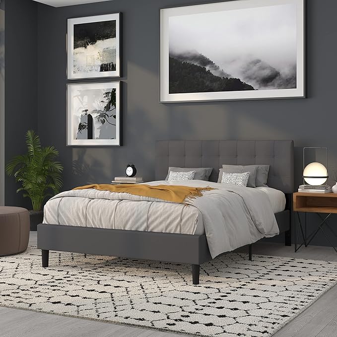 Flash Furniture Bedford Tufted Upholstered Queen Size Headboard in Dark Gray Fabric