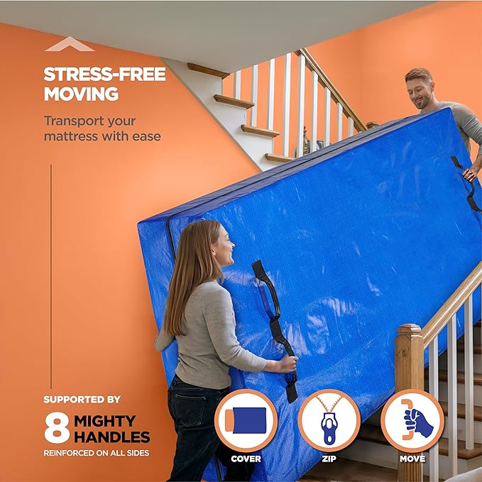Mattress Bags For Moving With 8 Handles (2-Pack) California King Mattress Moving Bag Tear-Proof Mattress Storage Cover With Dual Zippers Cali King Mattress Moving Bags For Storage Mattress Protector