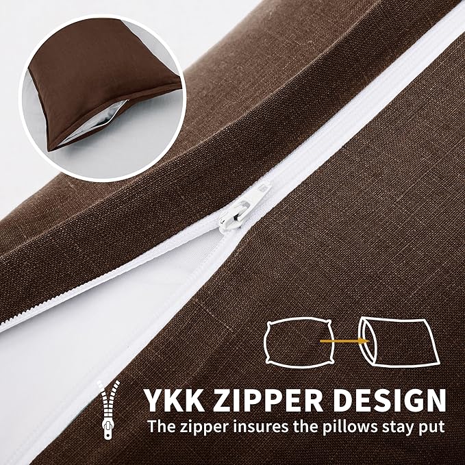 CHUFFED 100% French Linen Pillow Cases King Size Set of 2, Stone Washed Flax Pillow Covers with Zipper Closure - Breathable & Cooling for Hot Sleepers,20x36 Inches, Cocoa