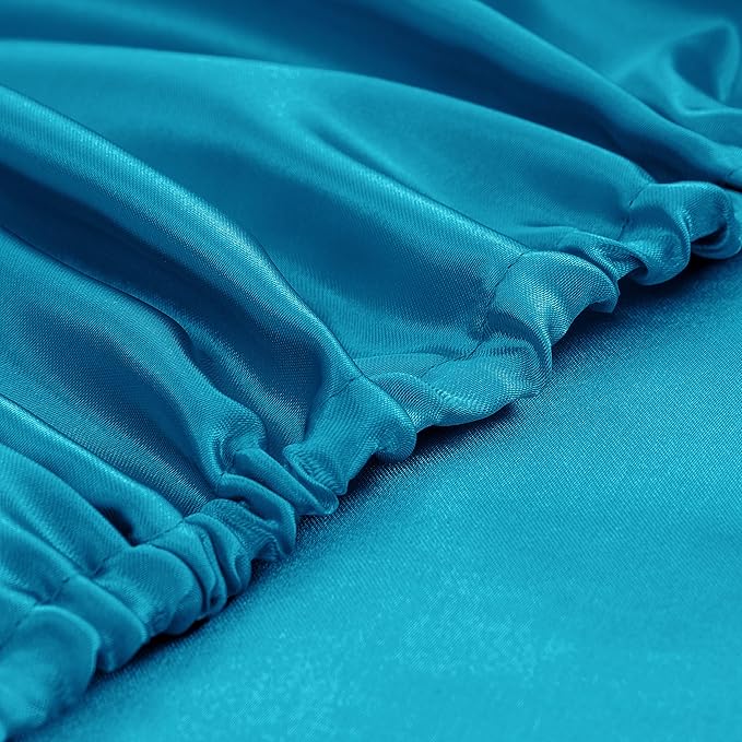 Homiest 4pcs Satin Sheets Set Luxury Silky Satin Bedding Set with Deep Pocket, 1 Fitted Sheet + 1 Flat Sheet + 2 Pillowcases (Full Size, Turquoise)