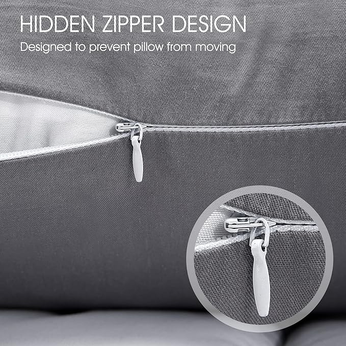 Cotton Pillow Protectors/Cases King Size with Zipper 2 Pack Grey Color,Cooling & Breathable Bed Pillow Protectors Set of 2 Pillow Cases Cover (King Size 20" x 40")