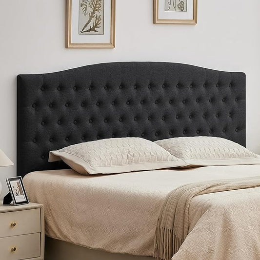 Tufted Upholstered Tall Headboard King Size, Sturdy and Durable Solid Wood Bed headboards, Comfortable Linen Fabric King Headboard Only, Modern Luxury Button Diamond Design Head Board, Black