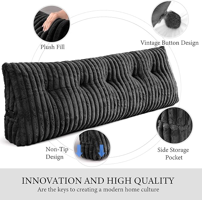 Headboard Pillow Queen, Triangular Wedge Pillow Headboard Queen, Cushion Headboards Reading Pillows, Backrest Pillows for Sitting in Bed or Working with Removable Cover, Black