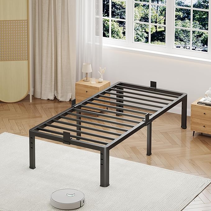 NKZ 14 Inch Twin XL Bed Frame, Sturdy Metal Platform with Round Corner Legs, 3,500 lbs Heavy Duty Steel Slat Support, Easy Assembly, Noise Free, No Box Spring Needed