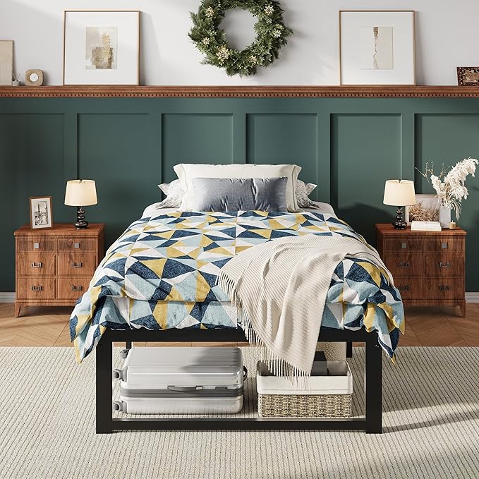 Allewie Twin Bed Frame, 14 Inch Metal Platform Bed Frame with 4000LBS Heavy Duty Steel Slats Support, Noise Free, Easy Assembly, No Box Spring Needed, Black